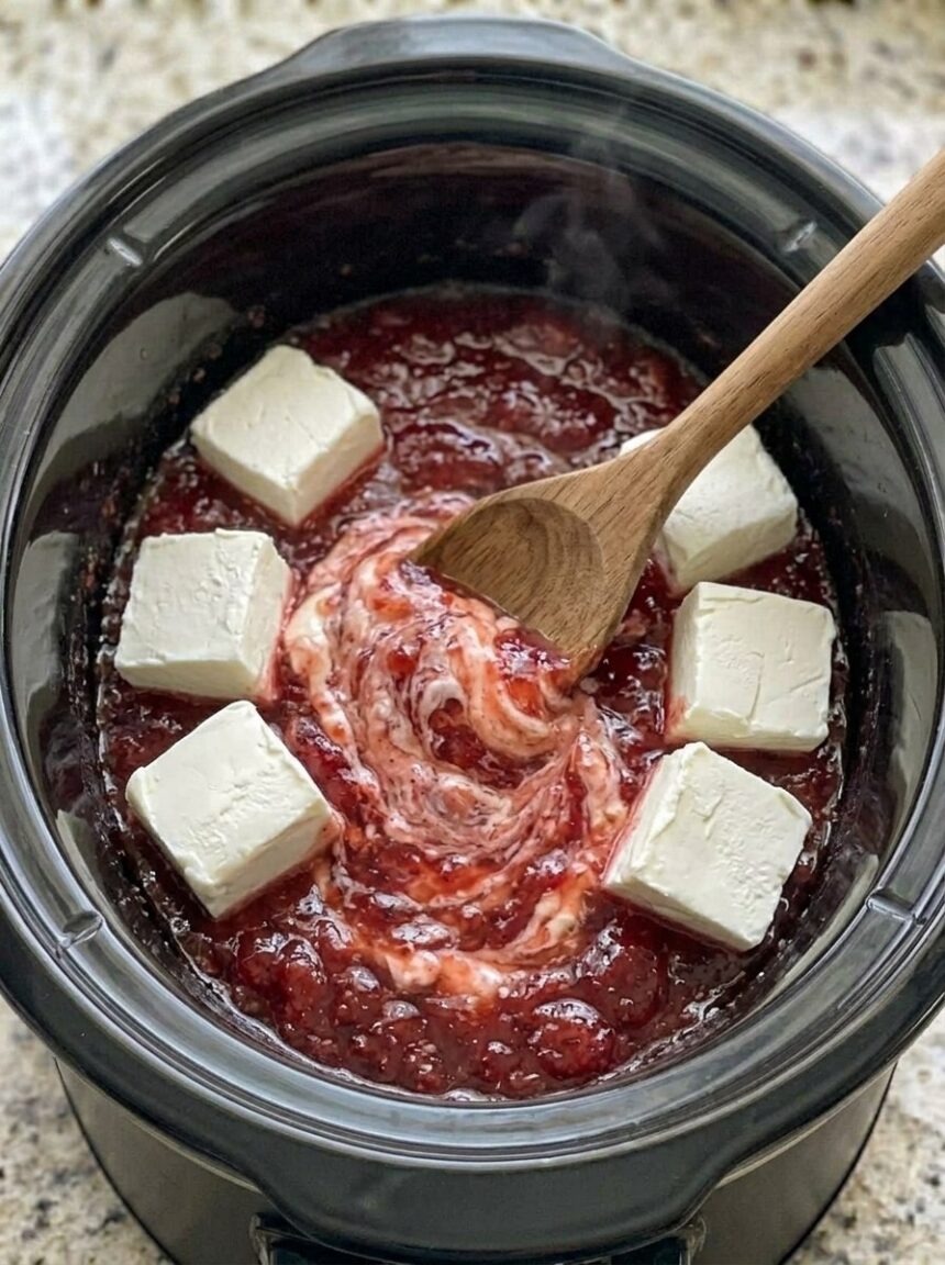 4-Ingredient Slow Cooker Strawberry Cheesecake Dip