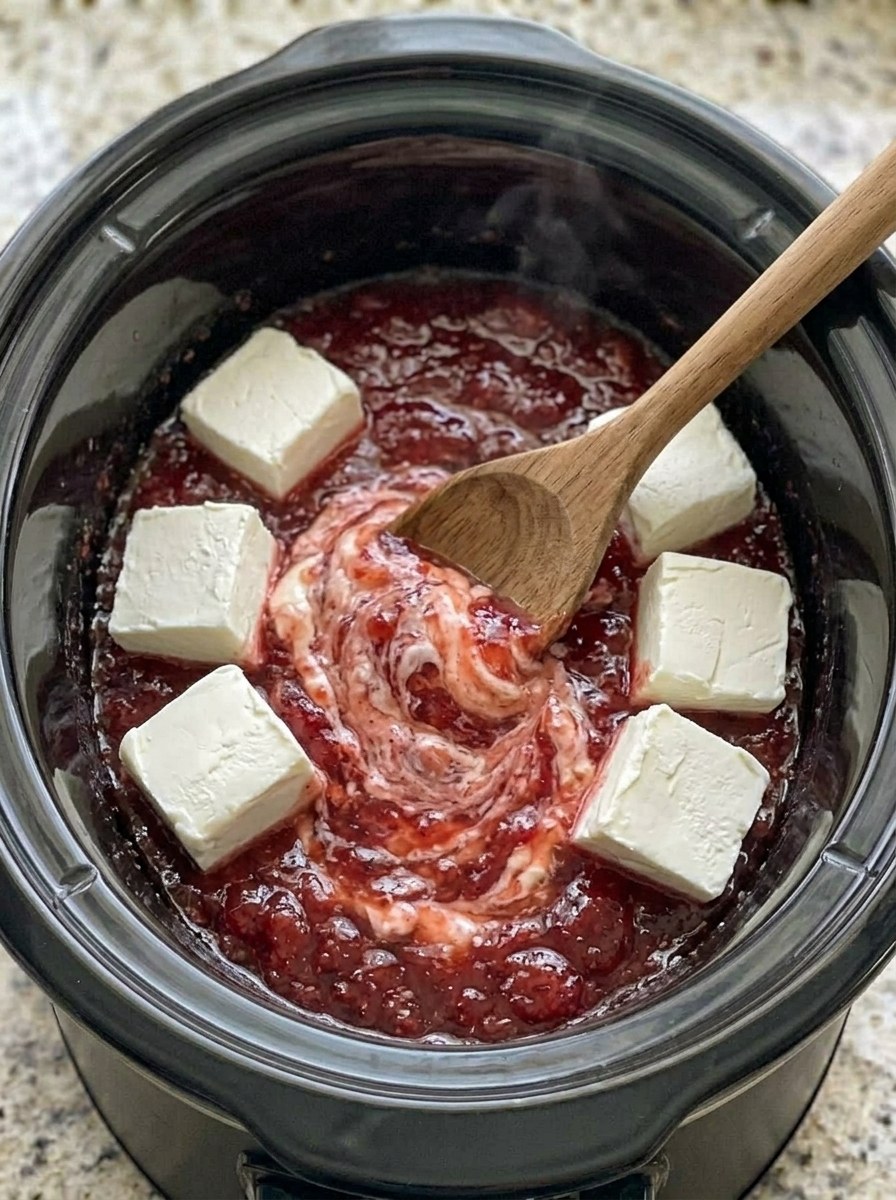 4-Ingredient Slow Cooker Strawberry Cheesecake Dip