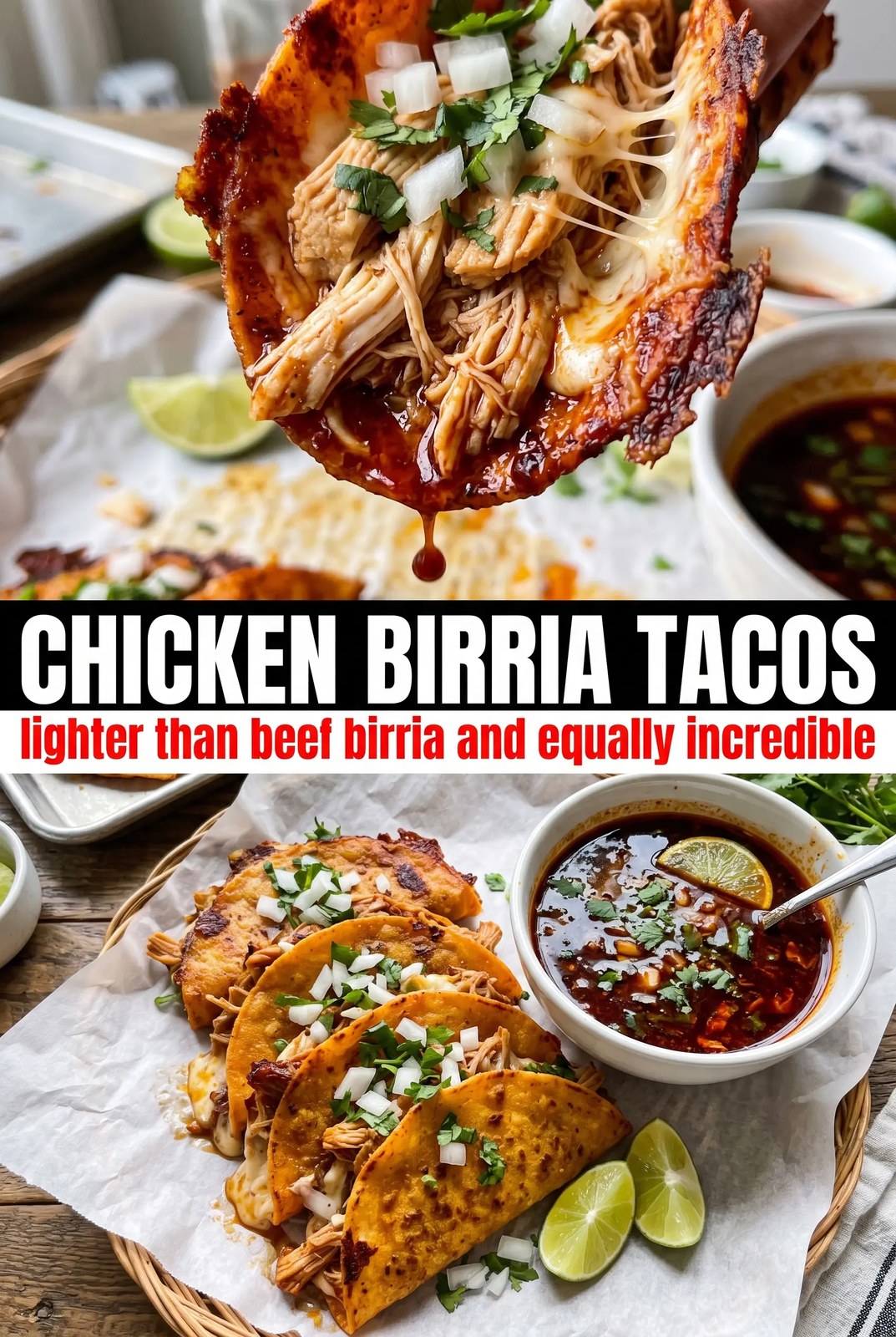 Chicken Birria Tacos with Dipped Consomé