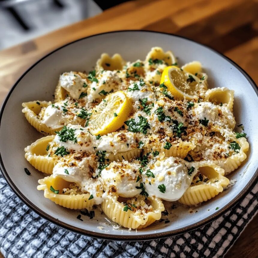 Creamy Burrata Pasta Shells with Roasted Garlic & Lemon Cream