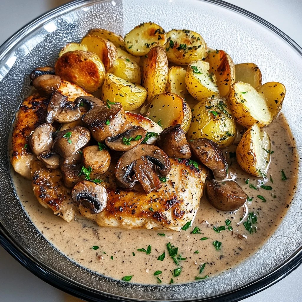 Creamy Mushroom Chicken with Crispy Herb Potatoes Recipe
