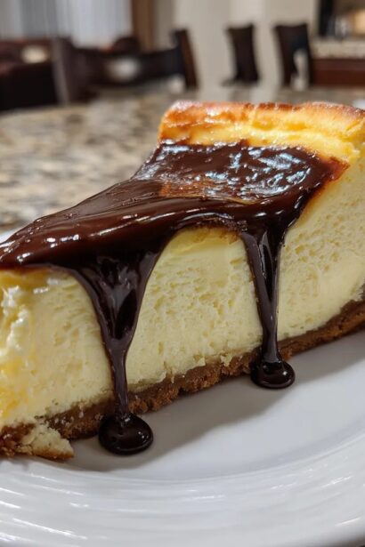 Creamy New York Style Cheesecake with Chocolate Ganache