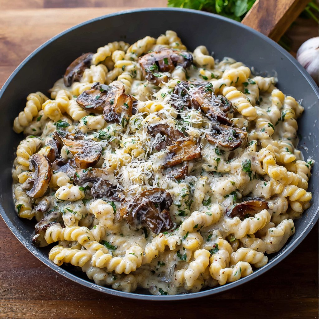 Creamy Roasted Garlic & Mushroom Pasta - Snack On Meat