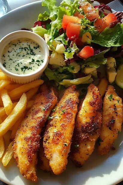 Crispy Seasoned Fish With Golden Fries And Fresh Garden Salad Recipe