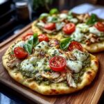 Delicious Pesto Chicken Flatbread with Mozzarella in 20 Minutes