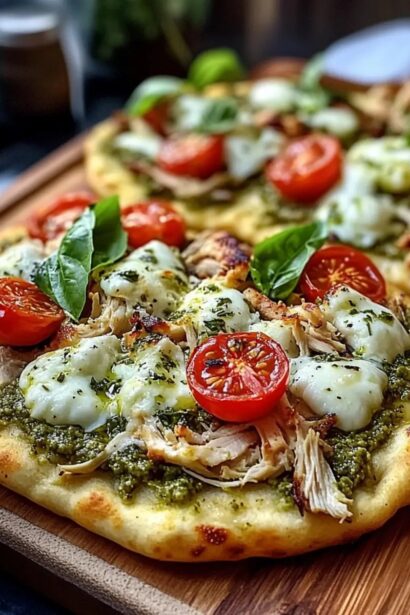 Delicious Pesto Chicken Flatbread with Mozzarella in 20 Minutes