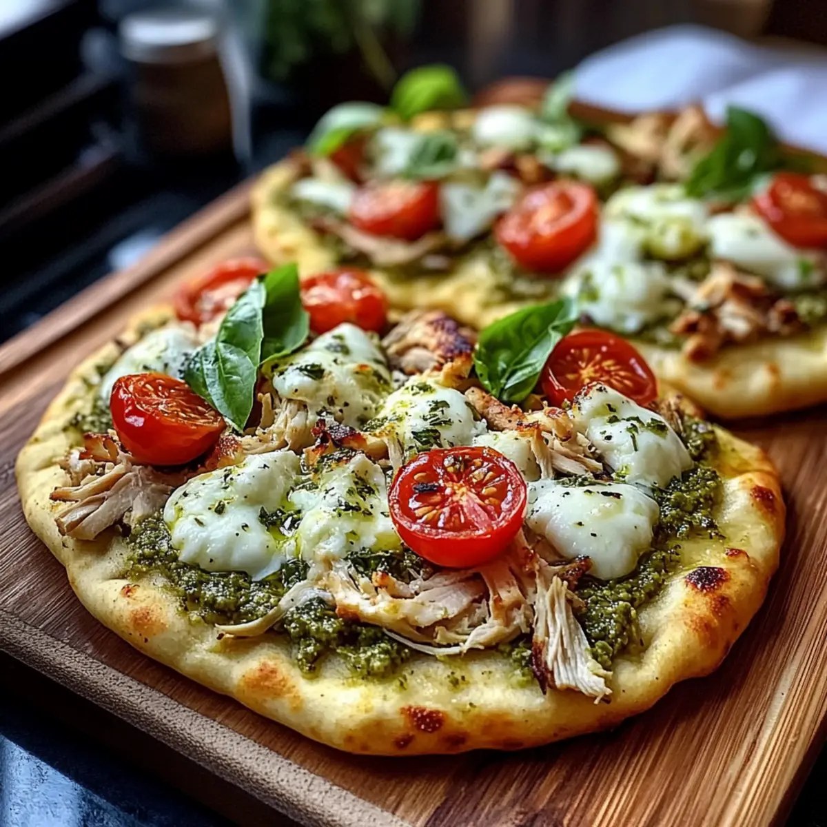 Delicious Pesto Chicken Flatbread with Mozzarella in 20 Minutes