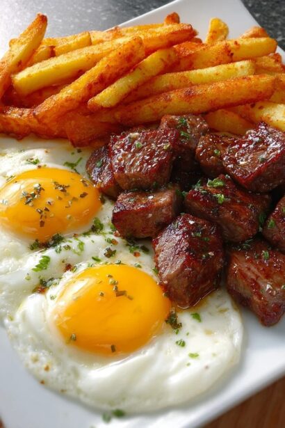 Delicious Steak, Fries & Fried Eggs Recipe