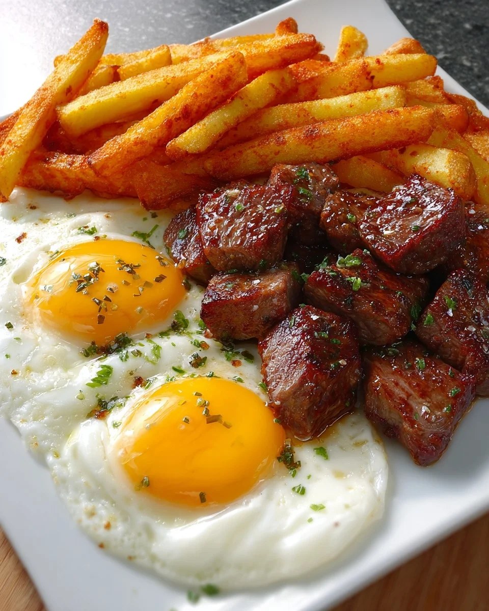 Delicious Steak, Fries & Fried Eggs Recipe