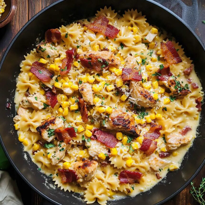 Easy Creamy Chicken and Corn Pasta with Bacon for Dinner