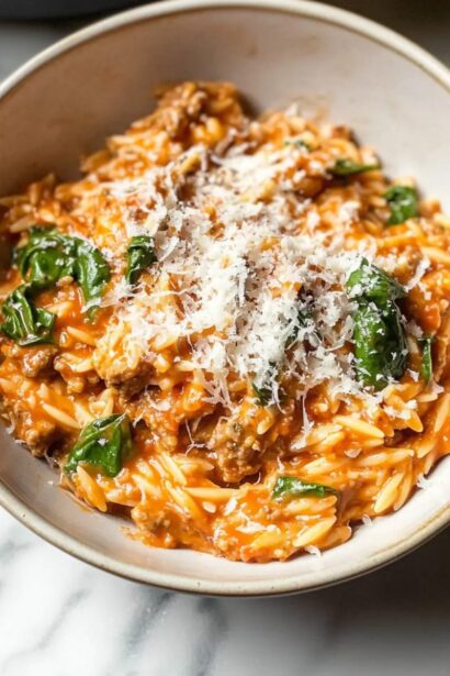 Easy Ground Beef Orzo with Tomato Cream Sauce for Dinner