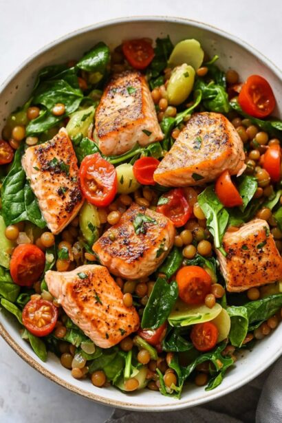 Easy One-Pot Salmon, Spinach and Lentil Salad for Dinner Bliss