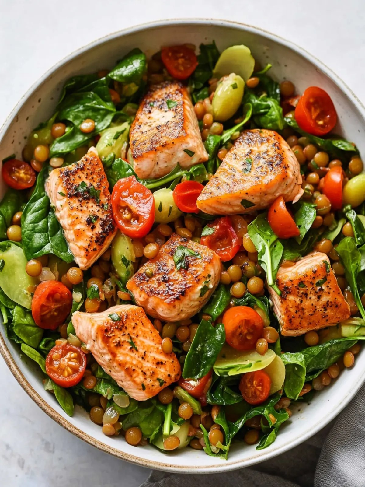 Easy One-Pot Salmon, Spinach and Lentil Salad for Dinner Bliss