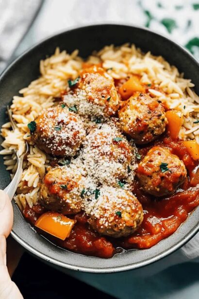 Irresistible Chicken Meatballs with Peppers and Orzo Bliss