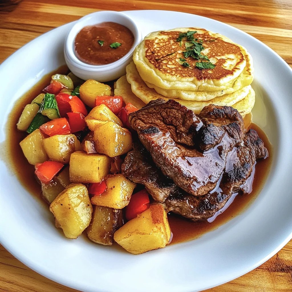 Irresistible Steak and Pancake Breakfast Plate Recipe