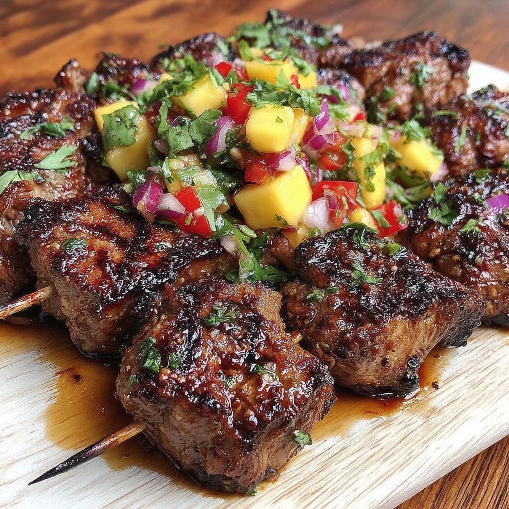 Jamaican Jerk Pork Skewers with Mango Salsa Recipe