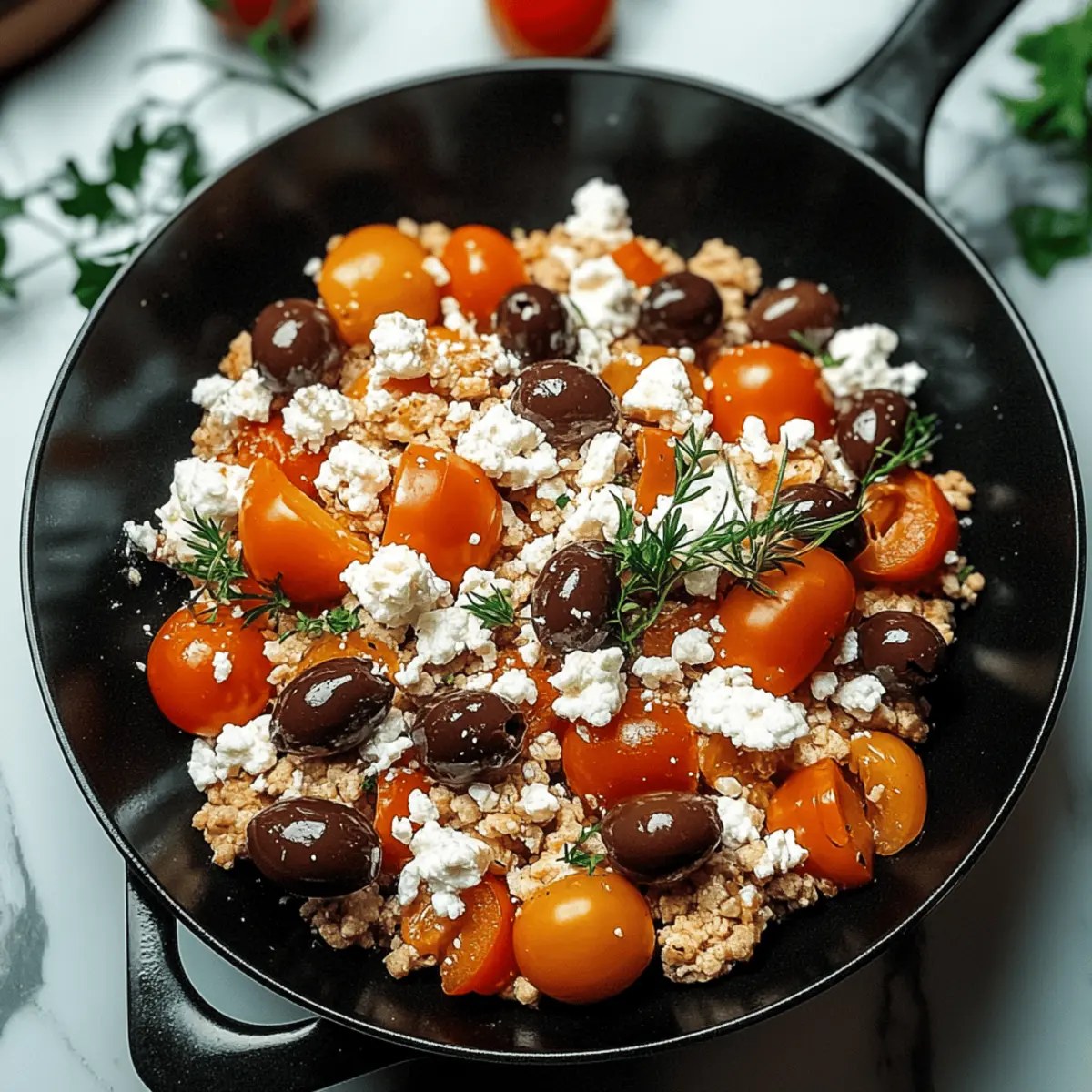 Mediterranean Keto Ground Chicken Skillet with Olives & Feta Bliss