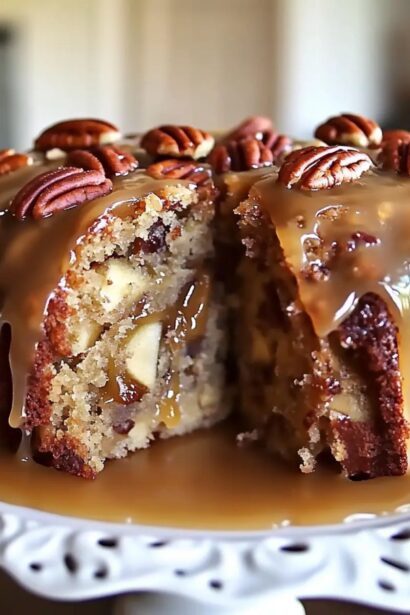 Moist Apple Pecan Cake With Caramel Glaze for Fall Bliss