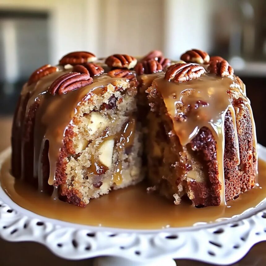 Moist Apple Pecan Cake With Caramel Glaze for Fall Bliss