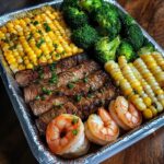 Quick Steak, Shrimp, Corn & Broccoli Tray Meal Recipe