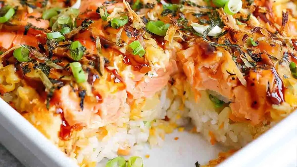 Salmon Sushi Bake Recipe – Easy Creamy & Delicious