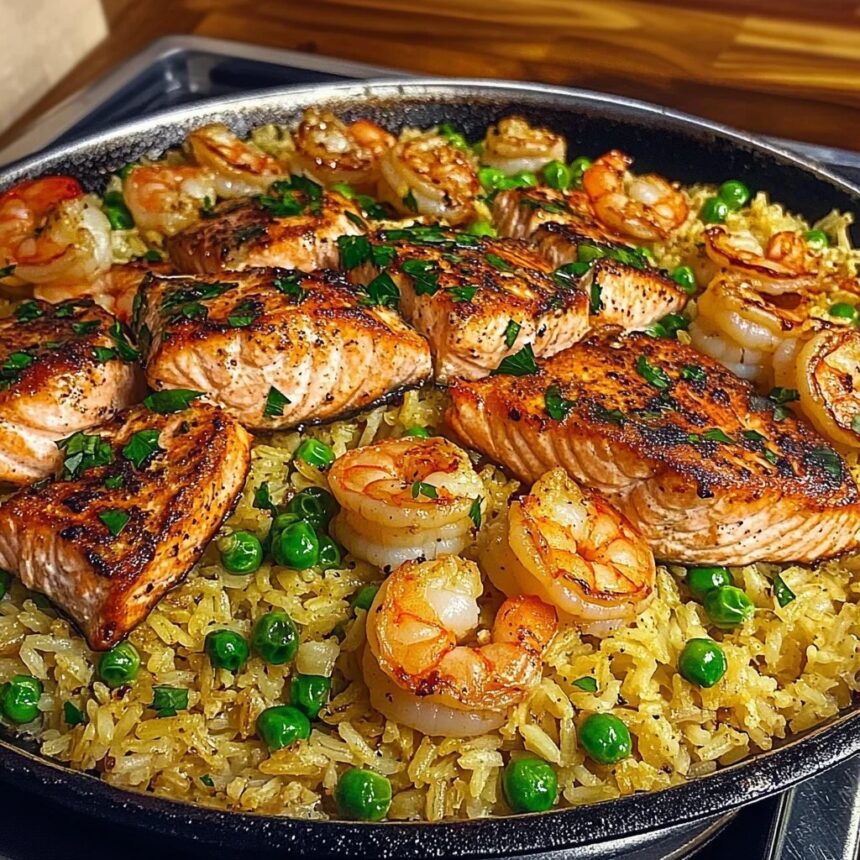 Southern Bayou Salmon And Shrimp Rice Skillet Recipe