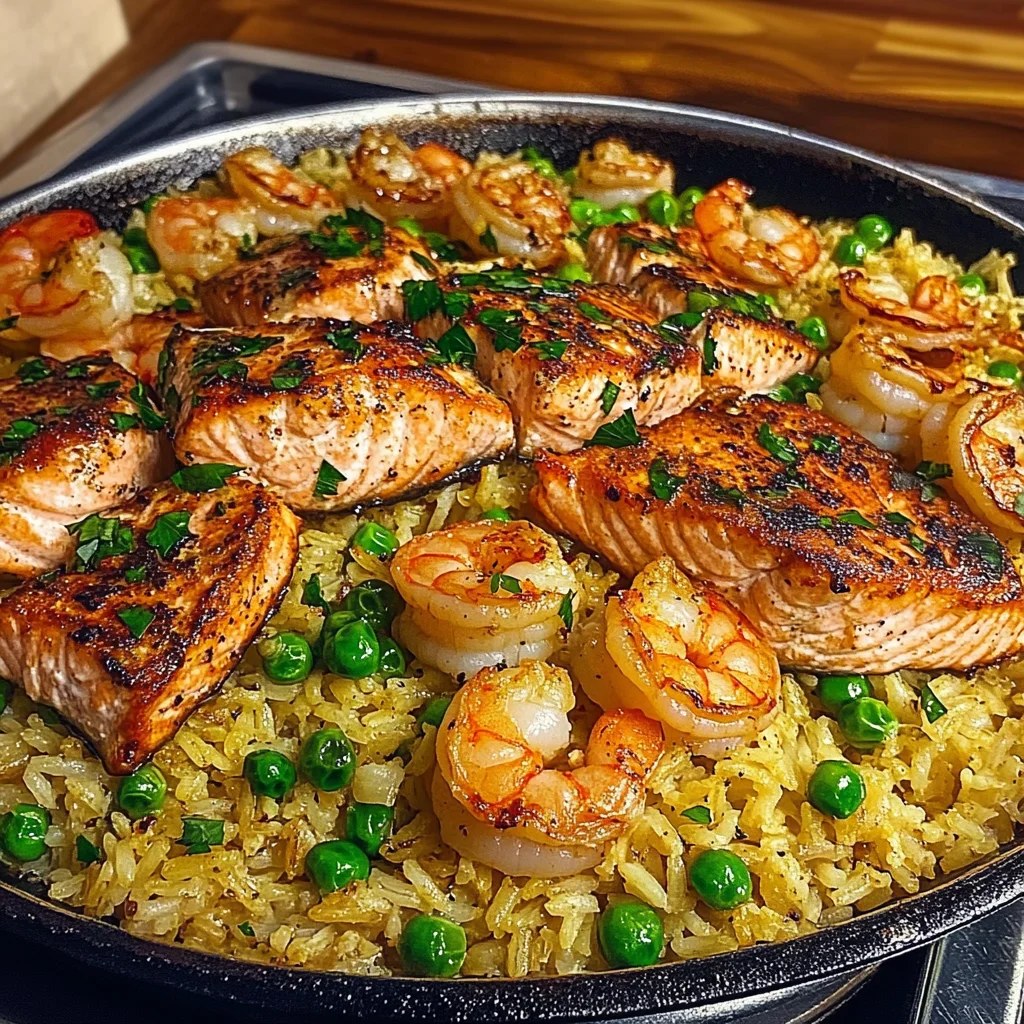 Southern Bayou Salmon And Shrimp Rice Skillet Recipe