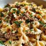 Beef and Bowtie Pasta with Alfredo Sauce