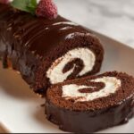 Chocolate Cake Roll with Creamy Filling & Rich Ganache - Snack On Meat