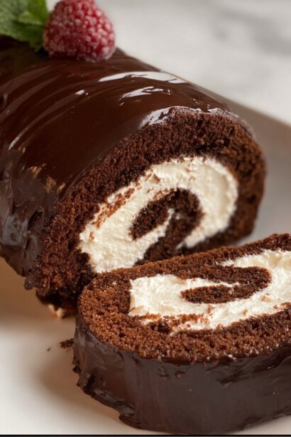 Chocolate Cake Roll with Creamy Filling & Rich Ganache - Snack On Meat
