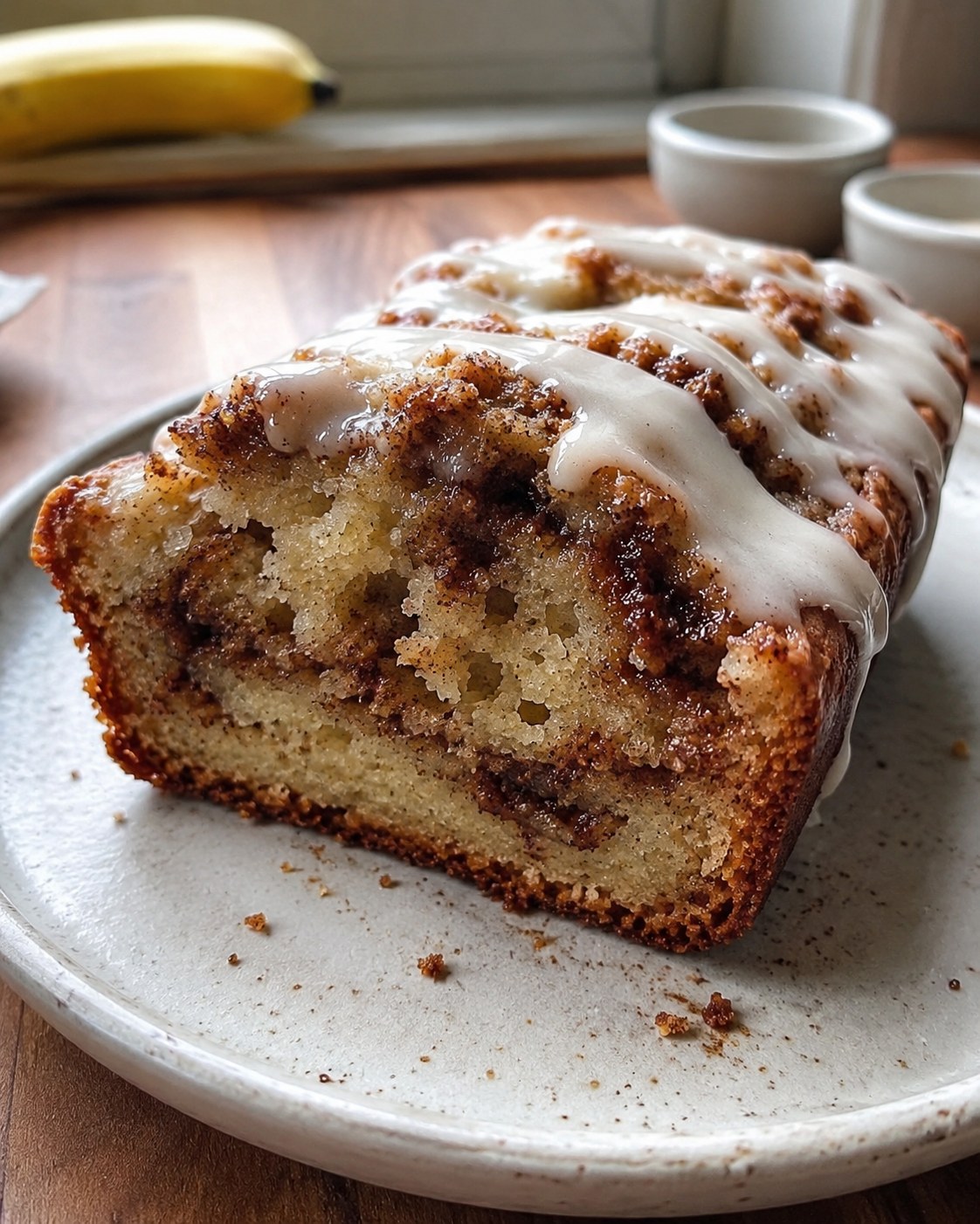 Cinnamon Roll Banana Bread - Snack On Meat