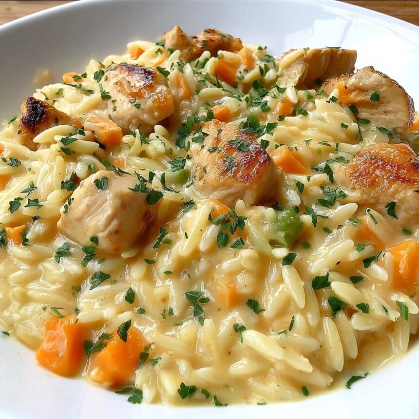 Creamy Chicken Pot Pie Orzo – Comfort Food One Pot Dinner