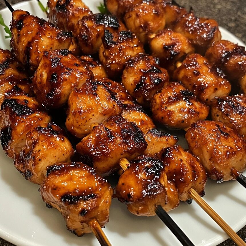 Crispy Sticky Honey BBQ Chicken Skewers