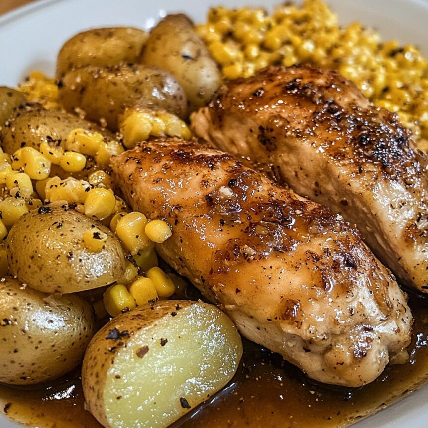 Crockpot Honey Butter Chicken, Ranch Potatoes & Sweet Corn