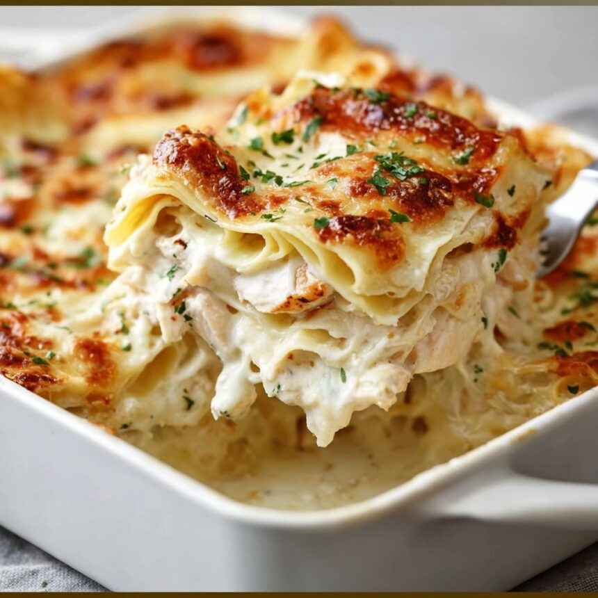 Dump-and-Bake Chicken Alfredo Lasagna