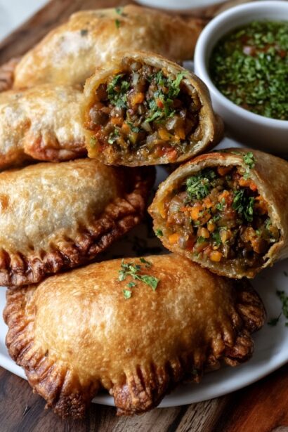 Lentil and Veggie Vegan Empanadas with Chimichurri - Snack On Meat