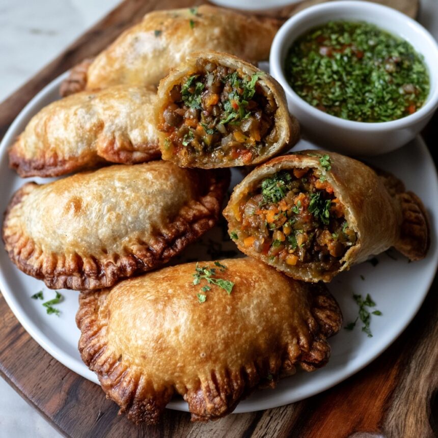 Lentil and Veggie Vegan Empanadas with Chimichurri - Snack On Meat