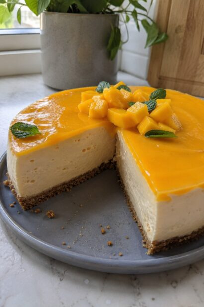 No-Bake Vegan Mango Cheesecake - Snack On Meat