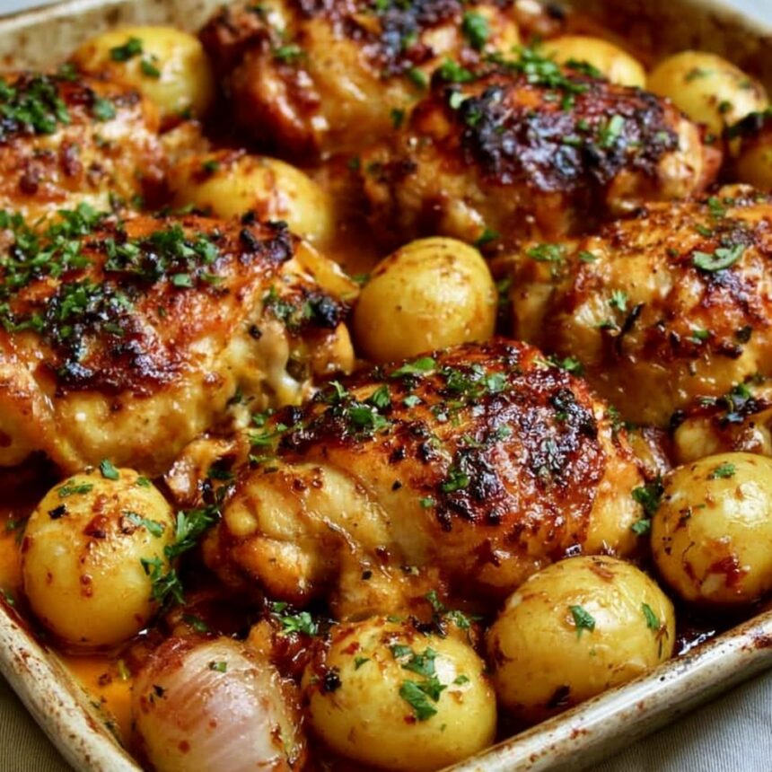 One Pan Chicken and Potatoes - Snack On Meat