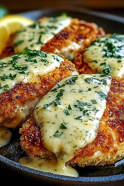 Parmesan Crusted Chicken with Creamy Garlic Sauce