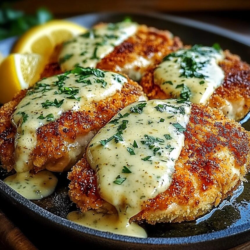Parmesan Crusted Chicken with Creamy Garlic Sauce