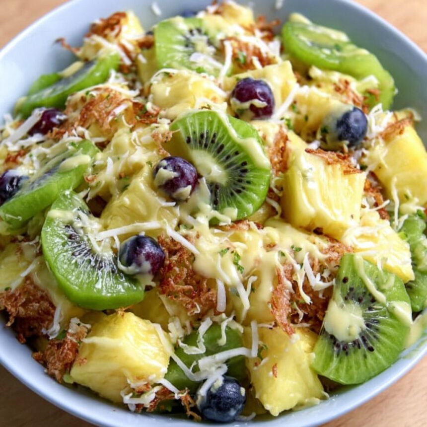 Pineapple Kiwi Salad with Honey Lime Dressing - Snack On Meat