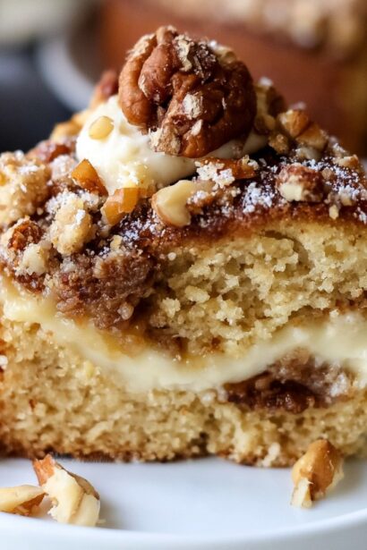 Vegan Almond Coffee Cake with Cream Cheese Filling - Snack On Meat