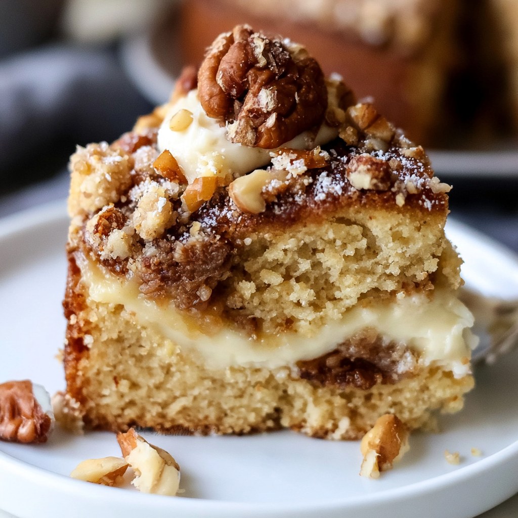 Vegan Almond Coffee Cake with Cream Cheese Filling - Snack On Meat