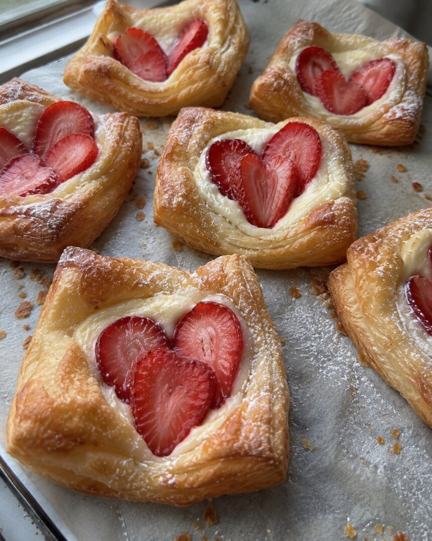 Vegan Strawberry Cream Danish Pastries - Snack On Meat