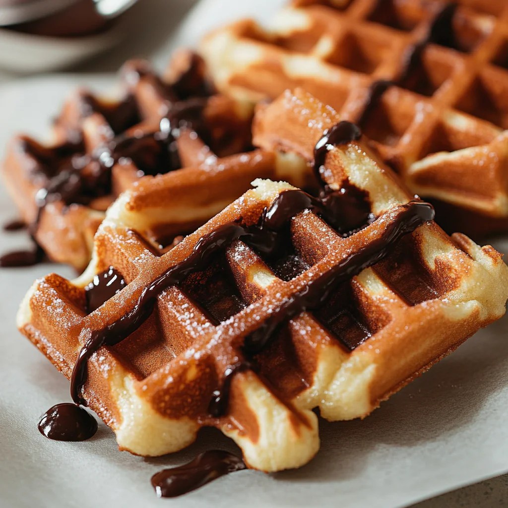 Churro waffles with chocolate drizzle