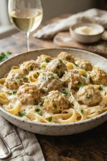 Delicious Chicken Ricotta Meatballs in Alfredo Sauce