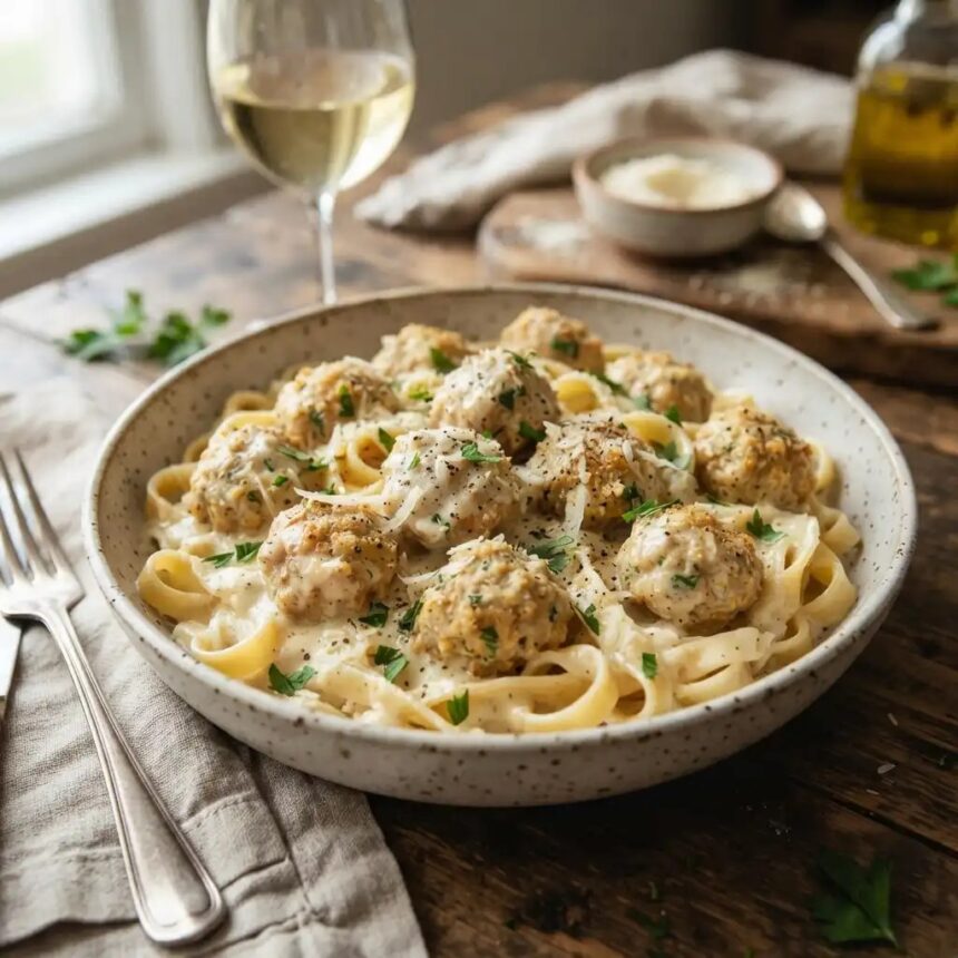 Delicious Chicken Ricotta Meatballs in Alfredo Sauce