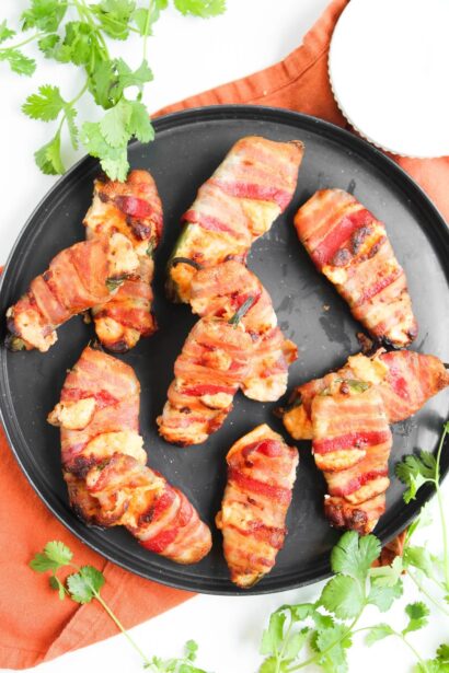 Air Fryer Bacon Wrapped Jalapeno Poppers | She's Not Cookin'