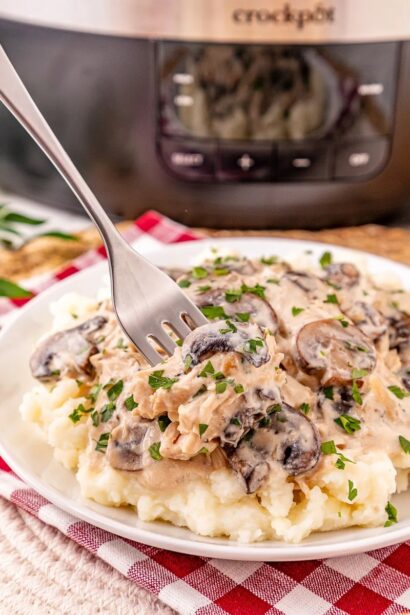 Crockpot Cream Of Mushroom Chicken | She's Not Cookin'